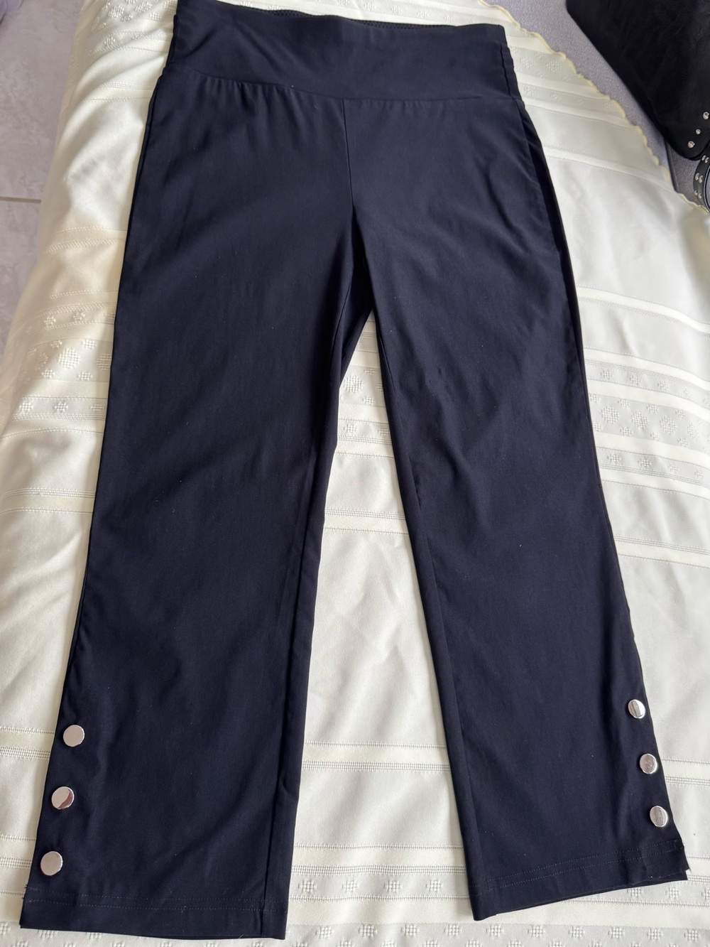 PATRIZIA LUCA High Waist black cropped pants with silver tone button trim.   L